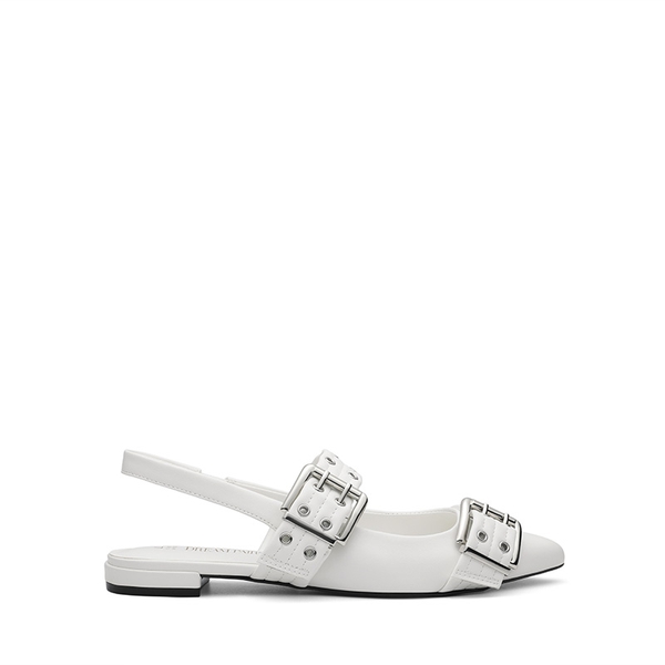 Buckle Straps Slingback Flats - WHITE - 3